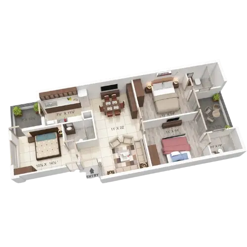 Omega City 3 BHK premium residence render