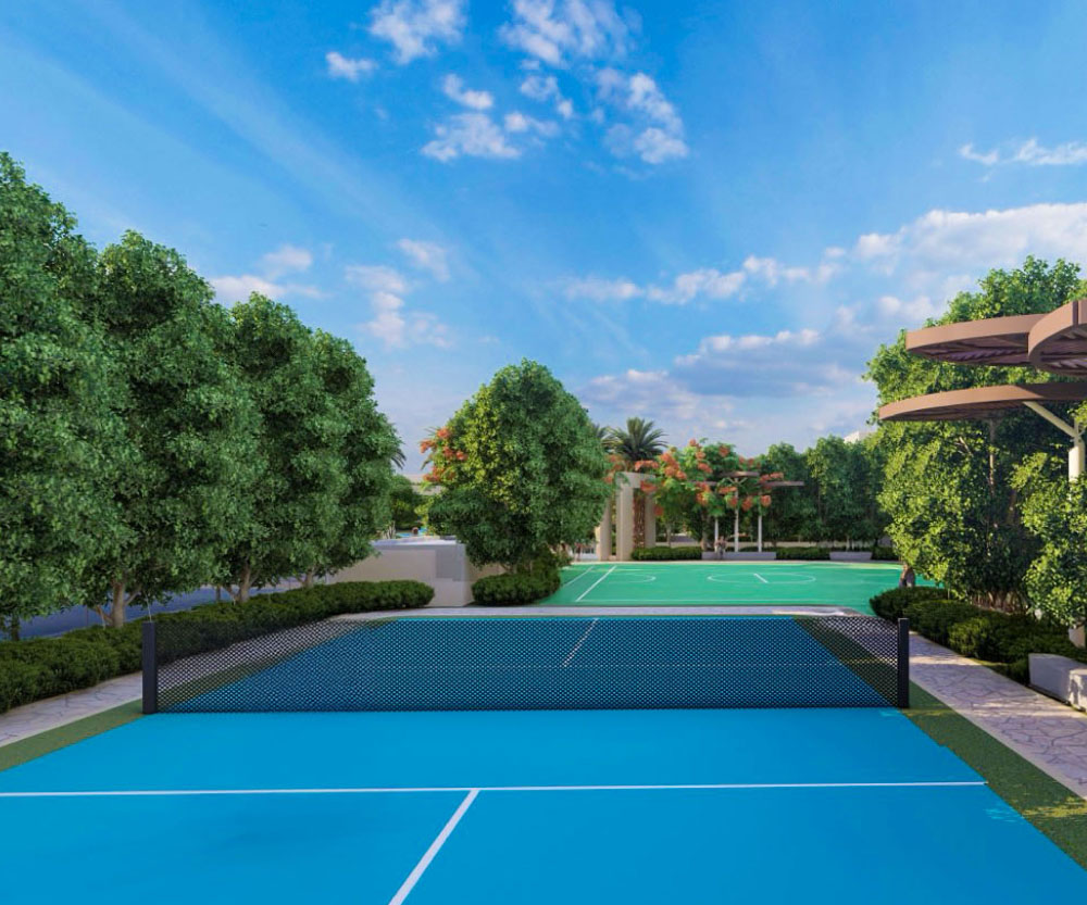 Residential landscape at sunset